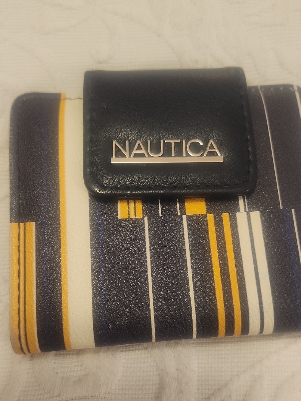 Nautica Striped Navy, Yellow & White Compact Wallet